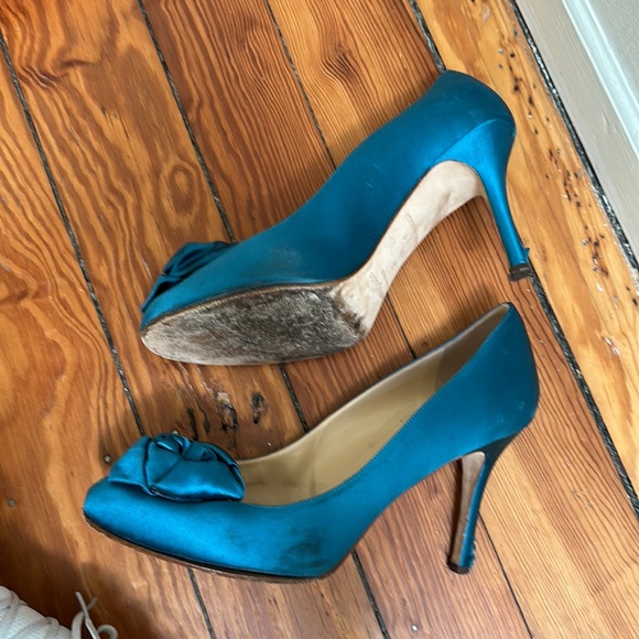 Kate Spade Kamille Teal Satin Heels - Picture 7 of 8
